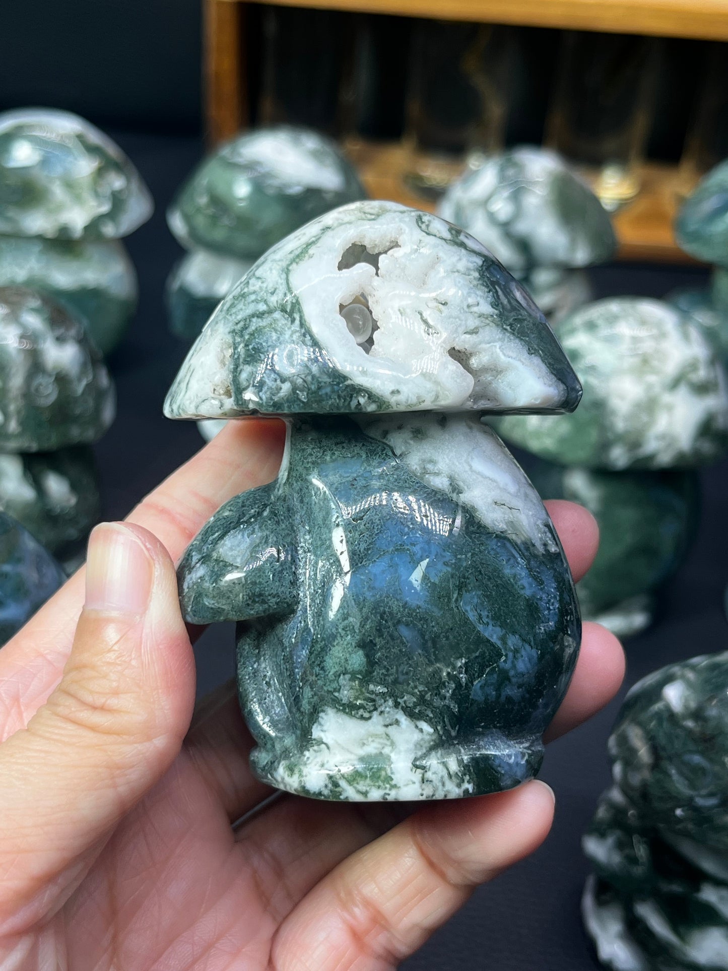 5A170G  Premium Moss Agate Mushroom Carving