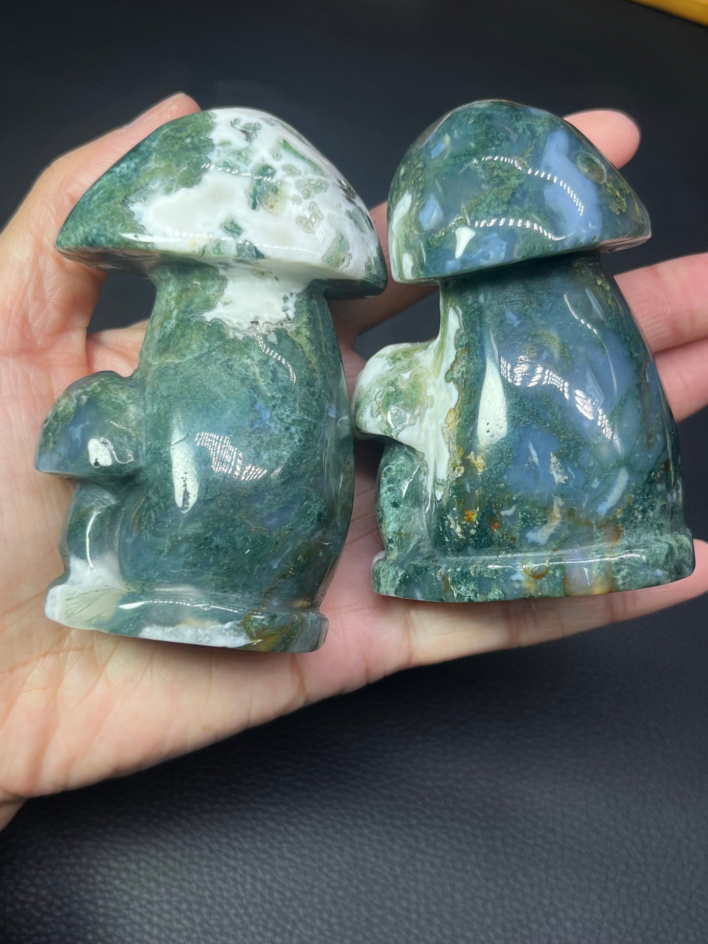 5A170G  Premium Moss Agate Mushroom Carving