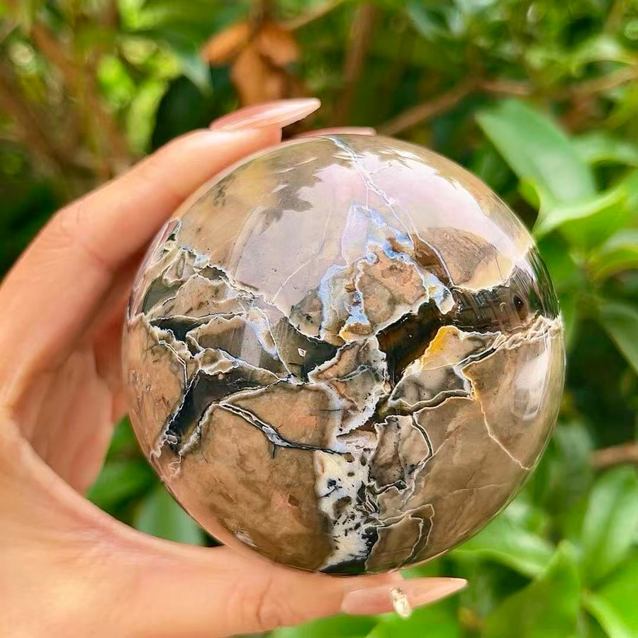 5A620G   Fiery Veined Volcanic Agate Sphere