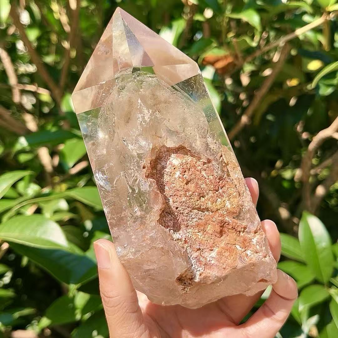 5A 1090G   Polished Hexagonal Natural White Phantom Crystal Point Decor