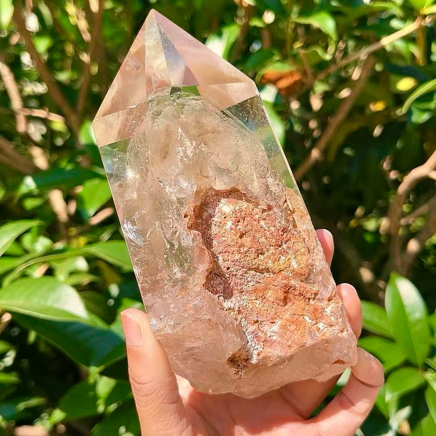 5A 1090G   Polished Hexagonal Natural White Phantom Crystal Point Decor