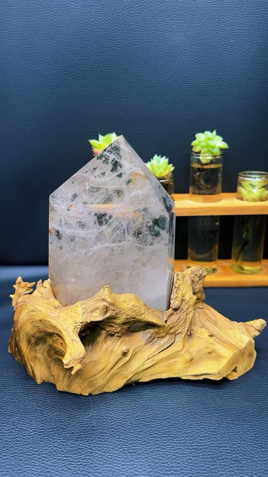 5A 1090G   Garden Quartz  and  White  Rutile  Crystal Column