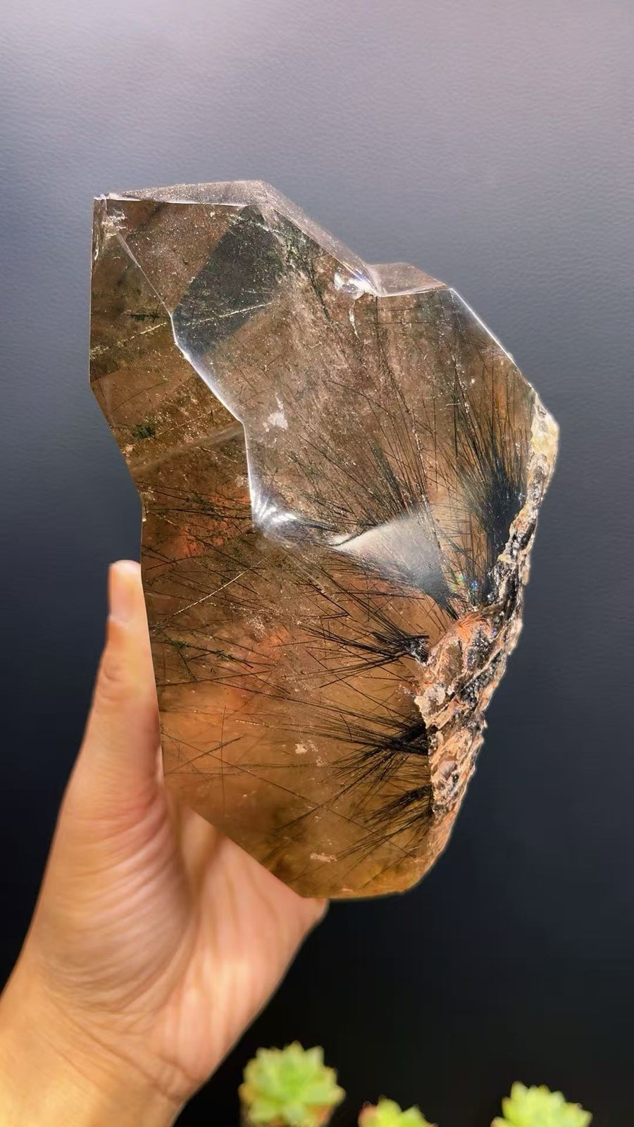 5A 1500G   Natural  Black Tourmaline smoky Quartz Tower Ornament