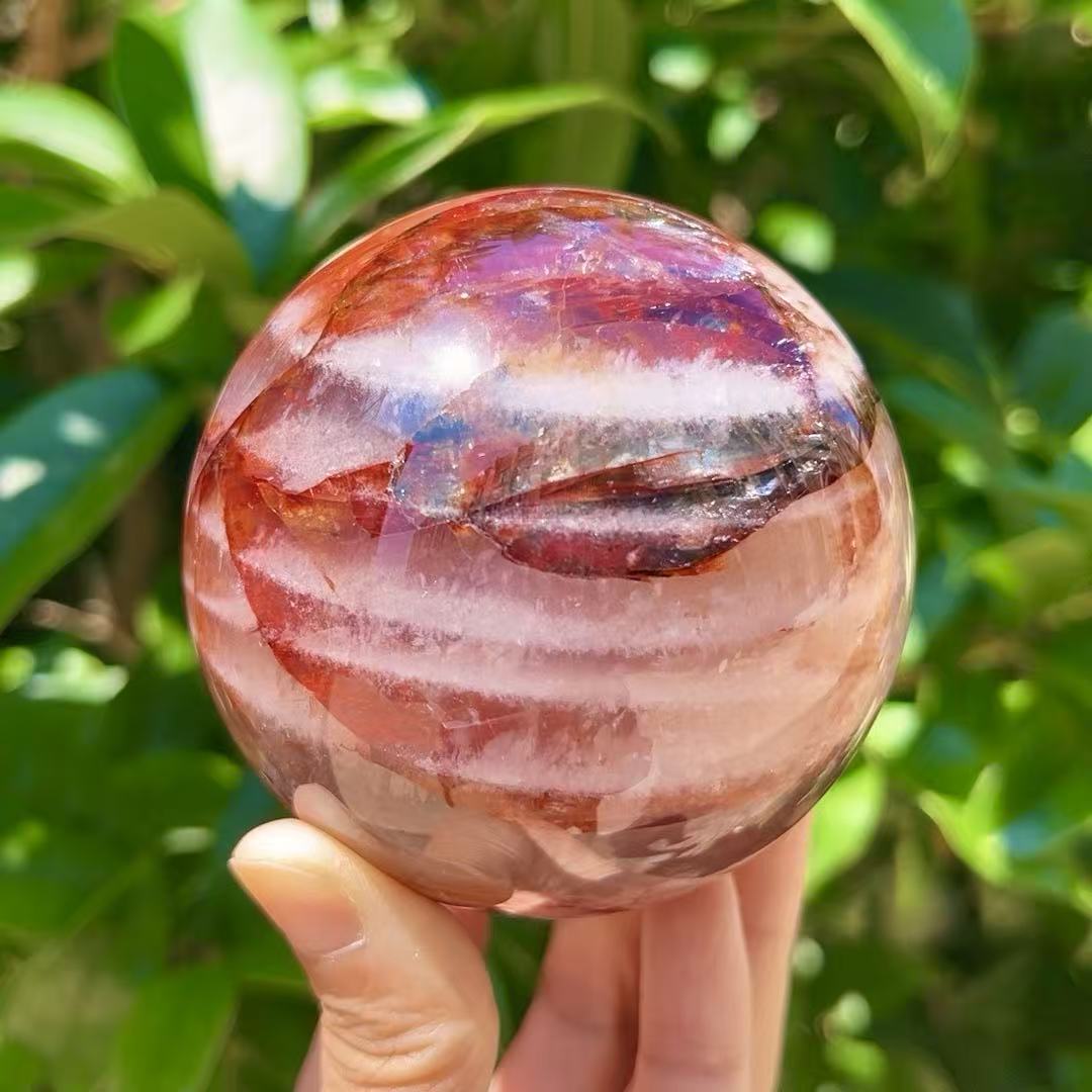 Sparkling Red & Yellow Flower Quartz Sphere