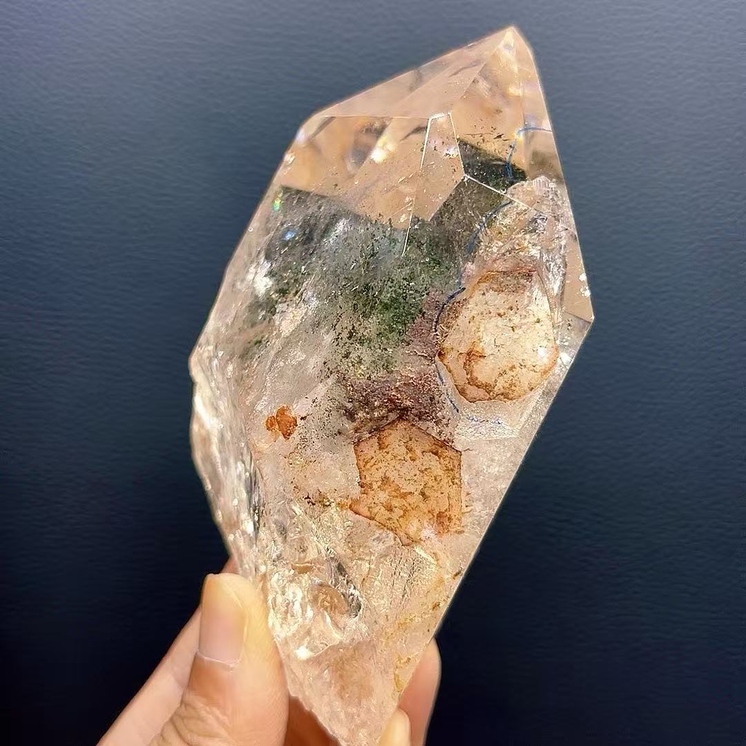 5A600G  Transparent Green Phantom Point with Natural Liquid Inclusion & Crystal-in-Crystal