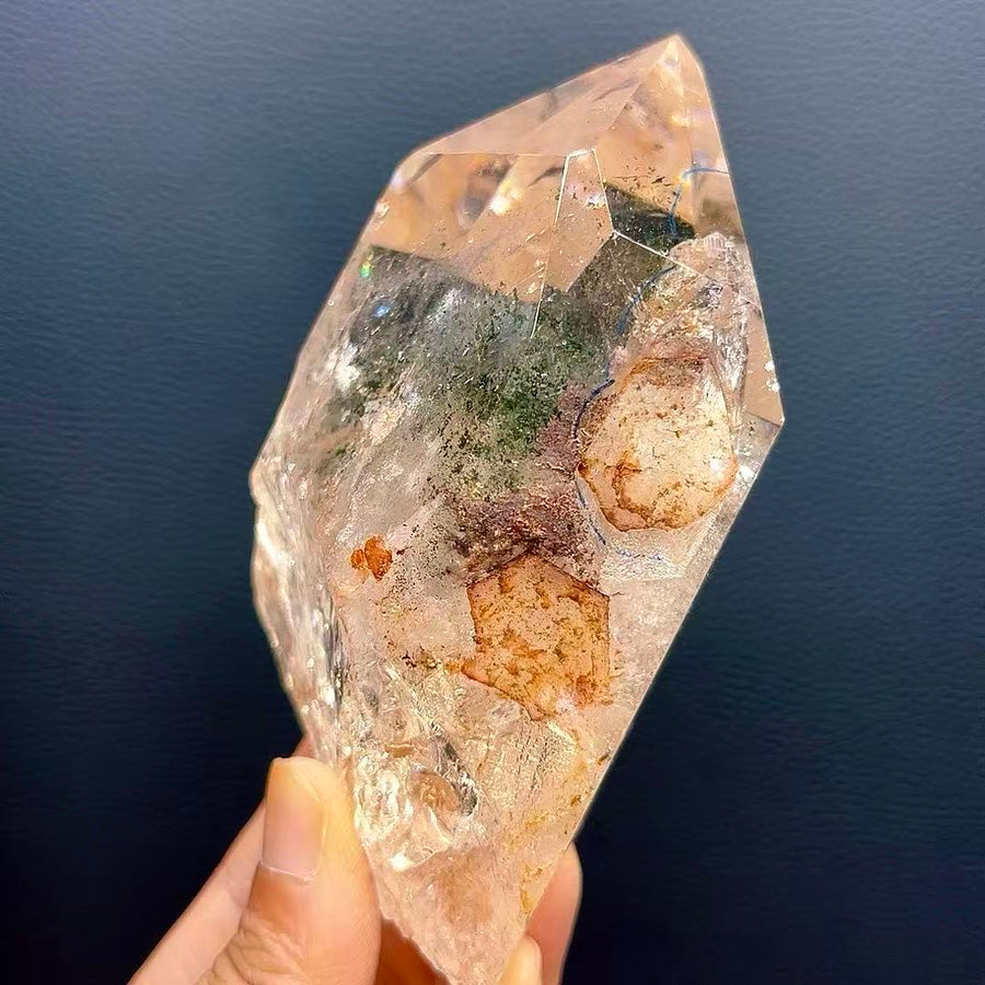 5A600G  Transparent Green Phantom Point with Natural Liquid Inclusion & Crystal-in-Crystal