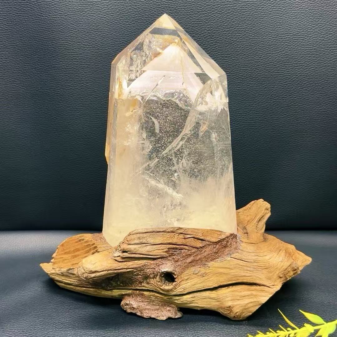 5A1680G  Hidden Mountain Yellow Flower Agate Crystal Column Ornament