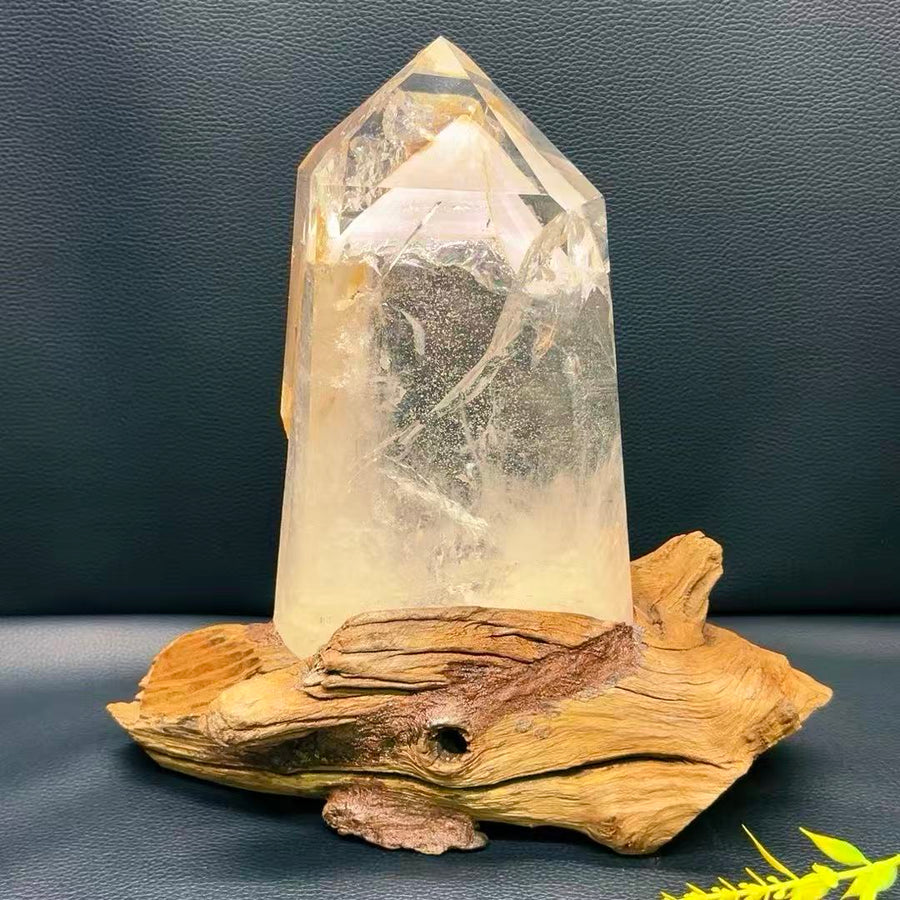 5A1680G  Hidden Mountain Yellow Flower Agate Crystal Column Ornament