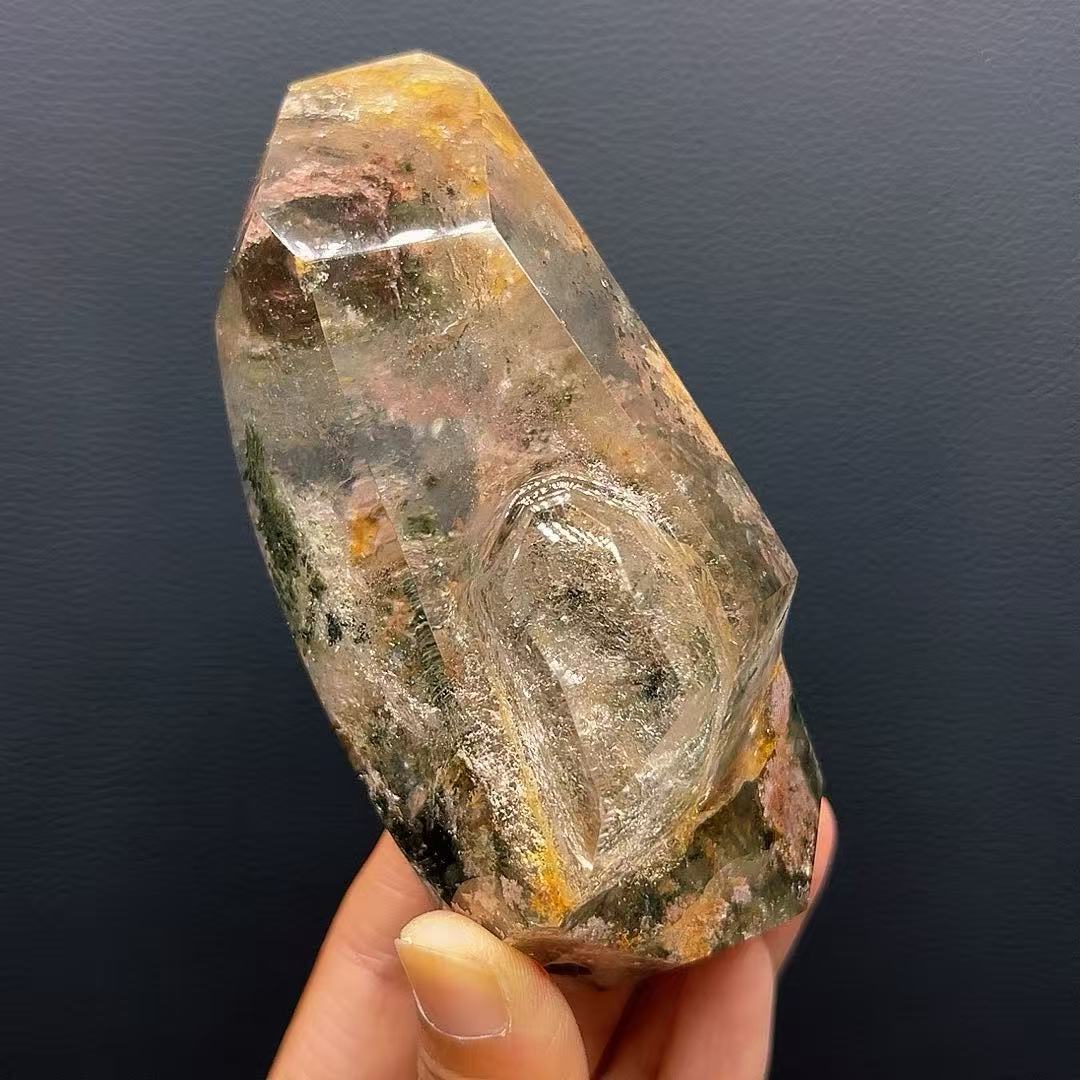 5A510G  Multi-color Phantom Quartz Crystal Point Ornament