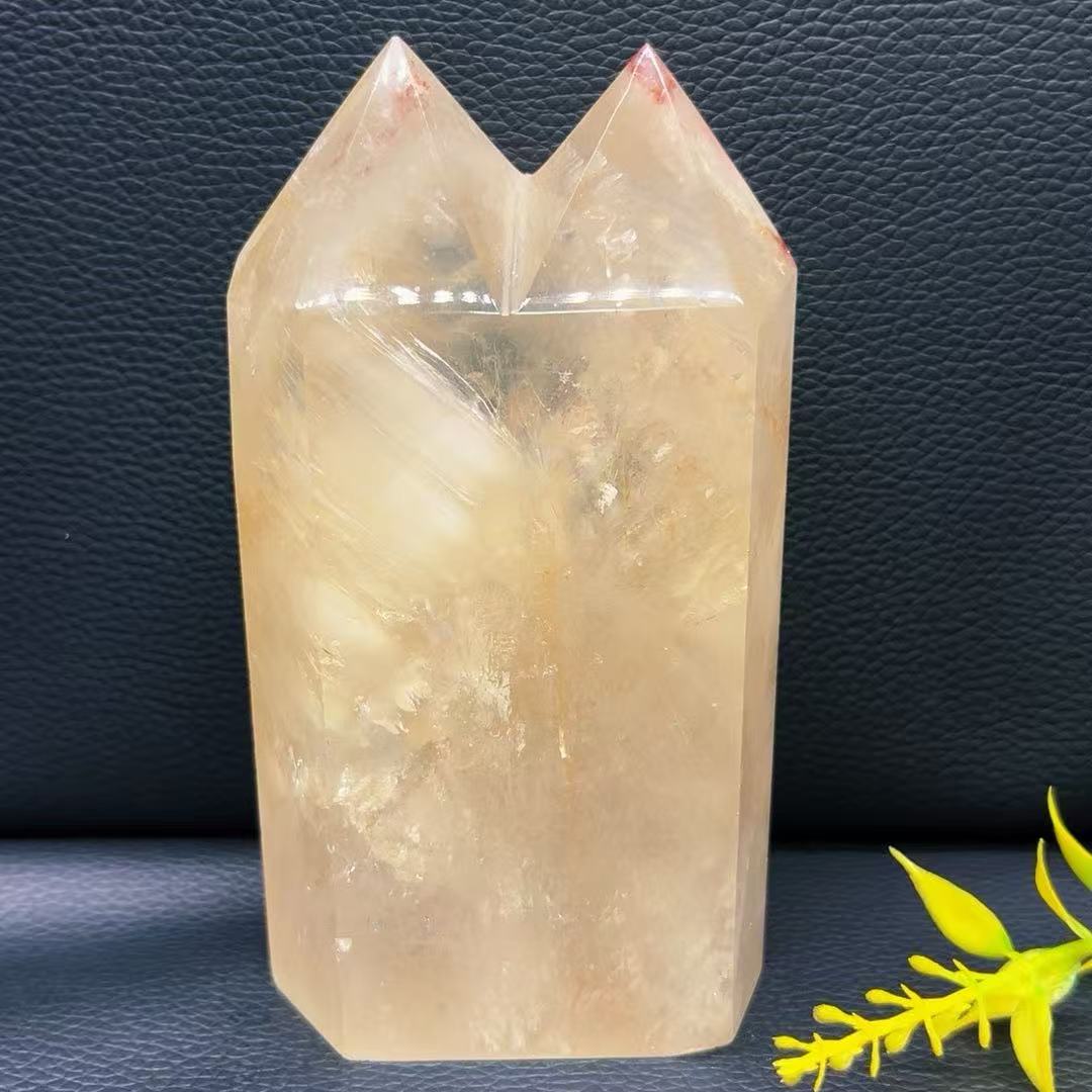 5A 520G  White Rutilated Quartz Double Point Pillar