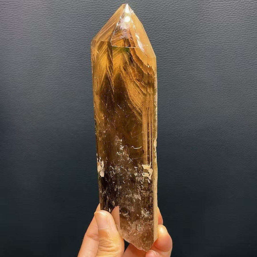 5A 400G  Warm Smoky Quartz Hidden Landscape Crystal Column Decor