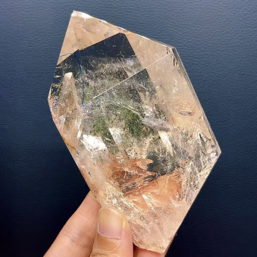 5A600G  Transparent Green Phantom Point with Natural Liquid Inclusion & Crystal-in-Crystal