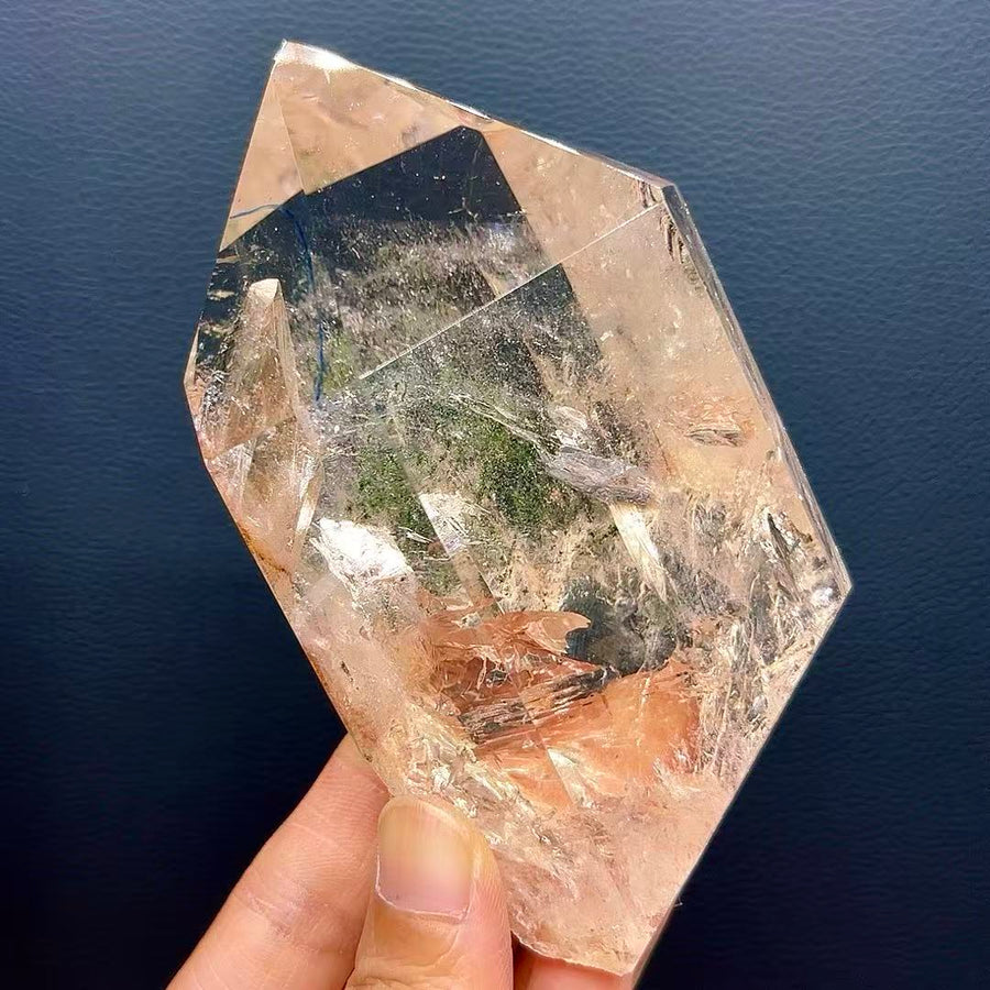 5A600G  Transparent Green Phantom Point with Natural Liquid Inclusion & Crystal-in-Crystal