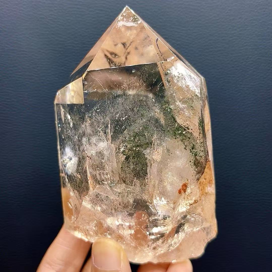 5A600G  Transparent Green Phantom Point with Natural Liquid Inclusion & Crystal-in-Crystal