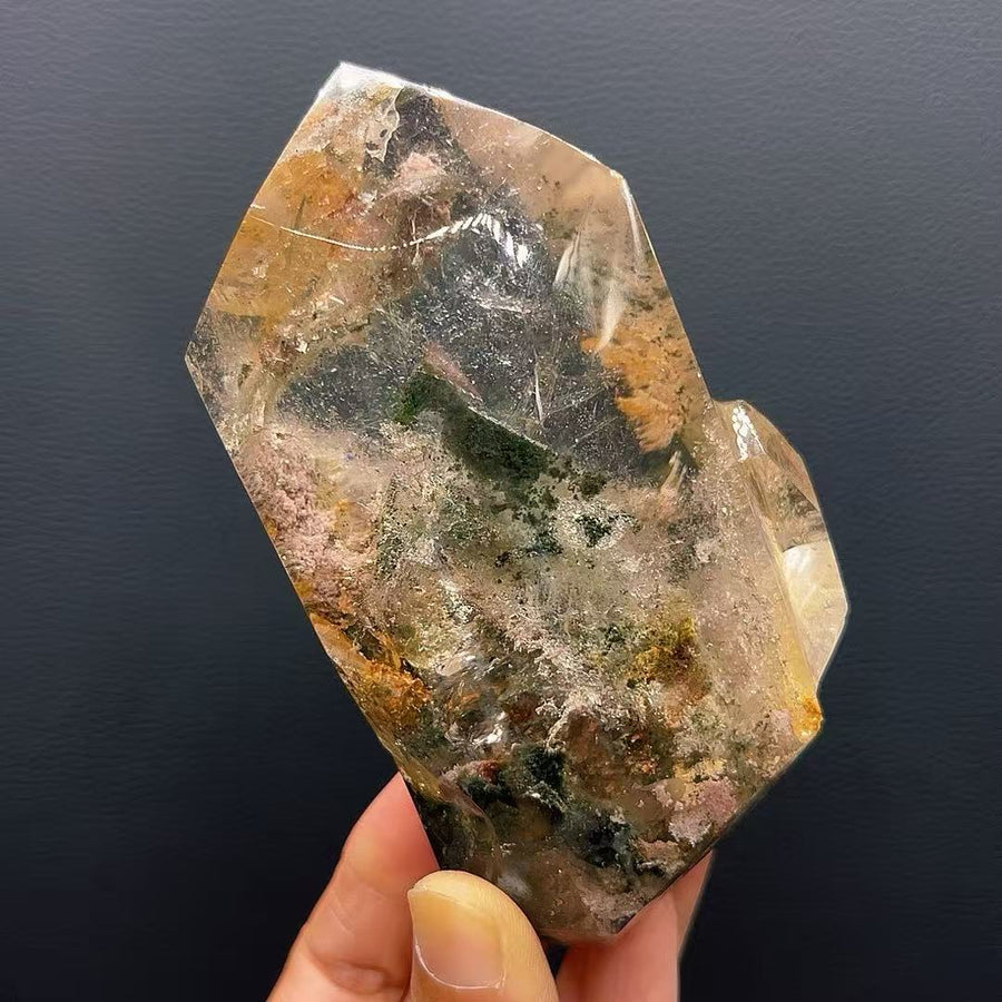 5A510G  Multi-color Phantom Quartz Crystal Point Ornament