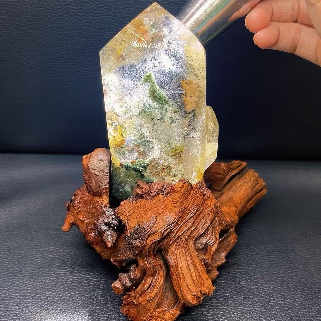 5A510G  Multi-color Phantom Quartz Crystal Point Ornament