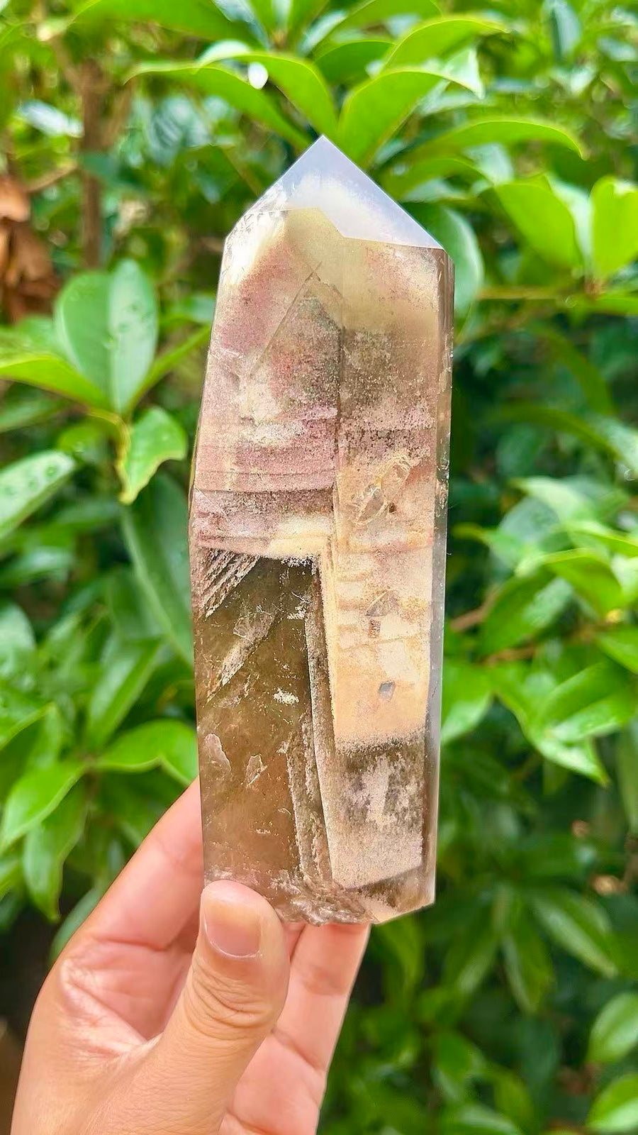 5A 470G  Natural Hidden Mountain Green Phantom Quartz Column Ornament