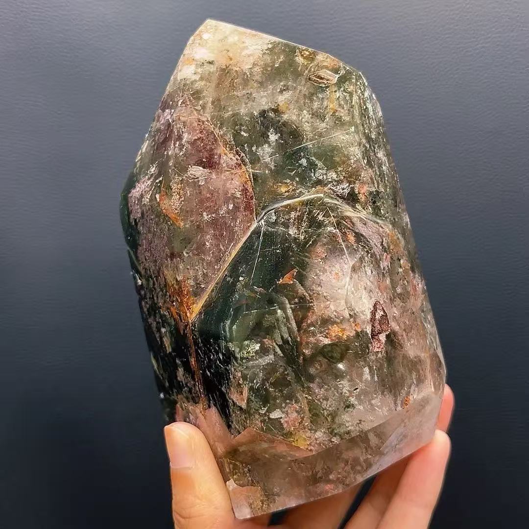 5A1820G   Layered Multi Inclusion Rainbow Phantom Crystal Point Decor