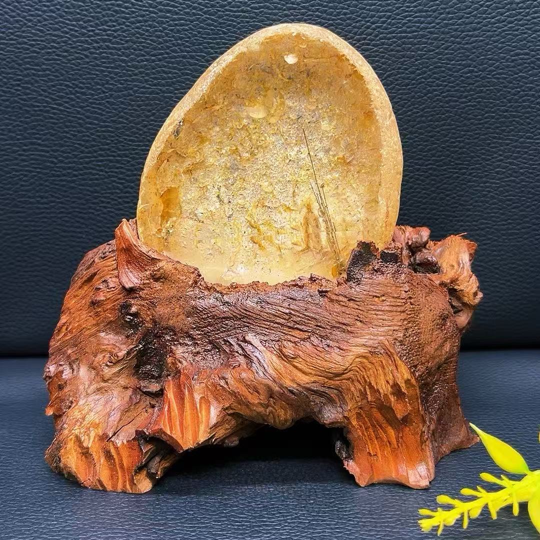 5A600G   Premium Freeform Yellow Flower Quartz with Black Tourmaline Decor
