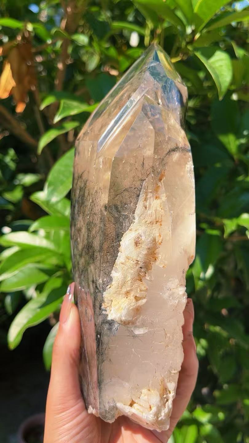 5A  2250G  Black Rutilated Quartz  Clear Quartz Ornament