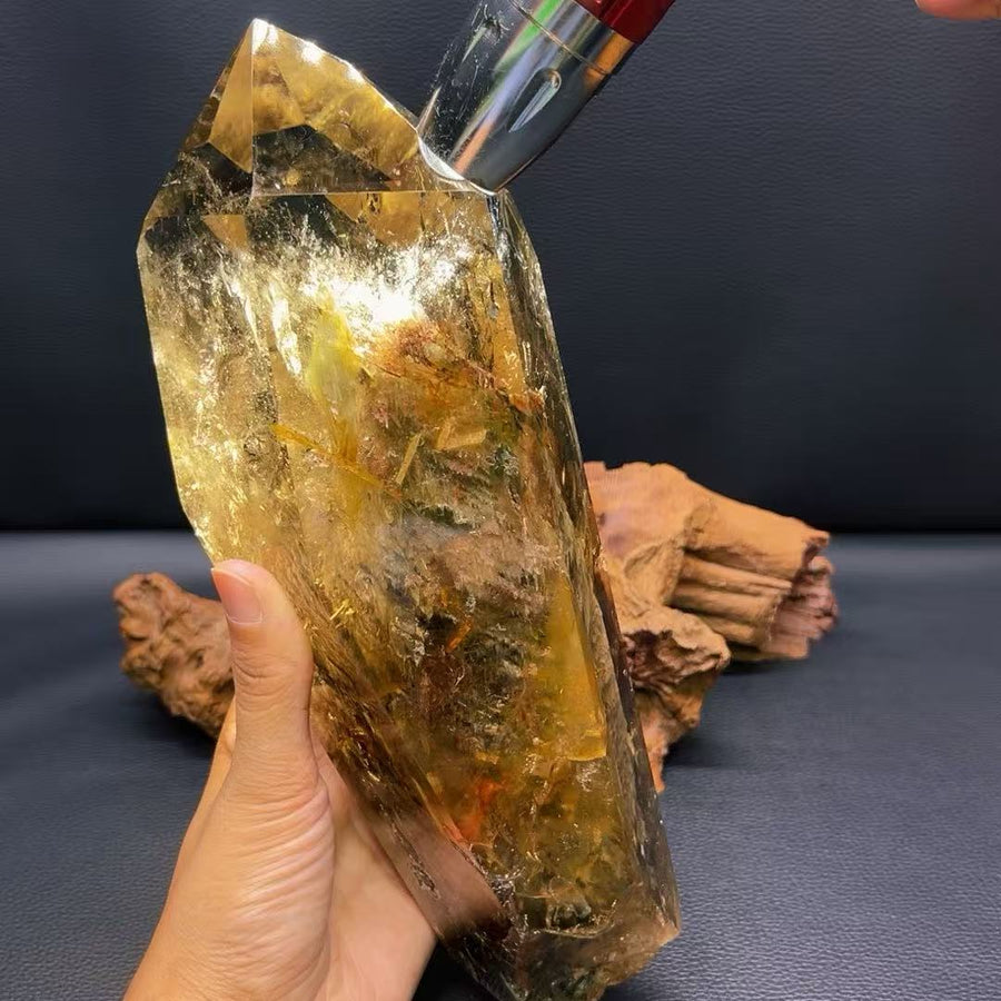 5A 2000G  Smoky Quartz Hidden Landscape Crystal Pillar Ornamen