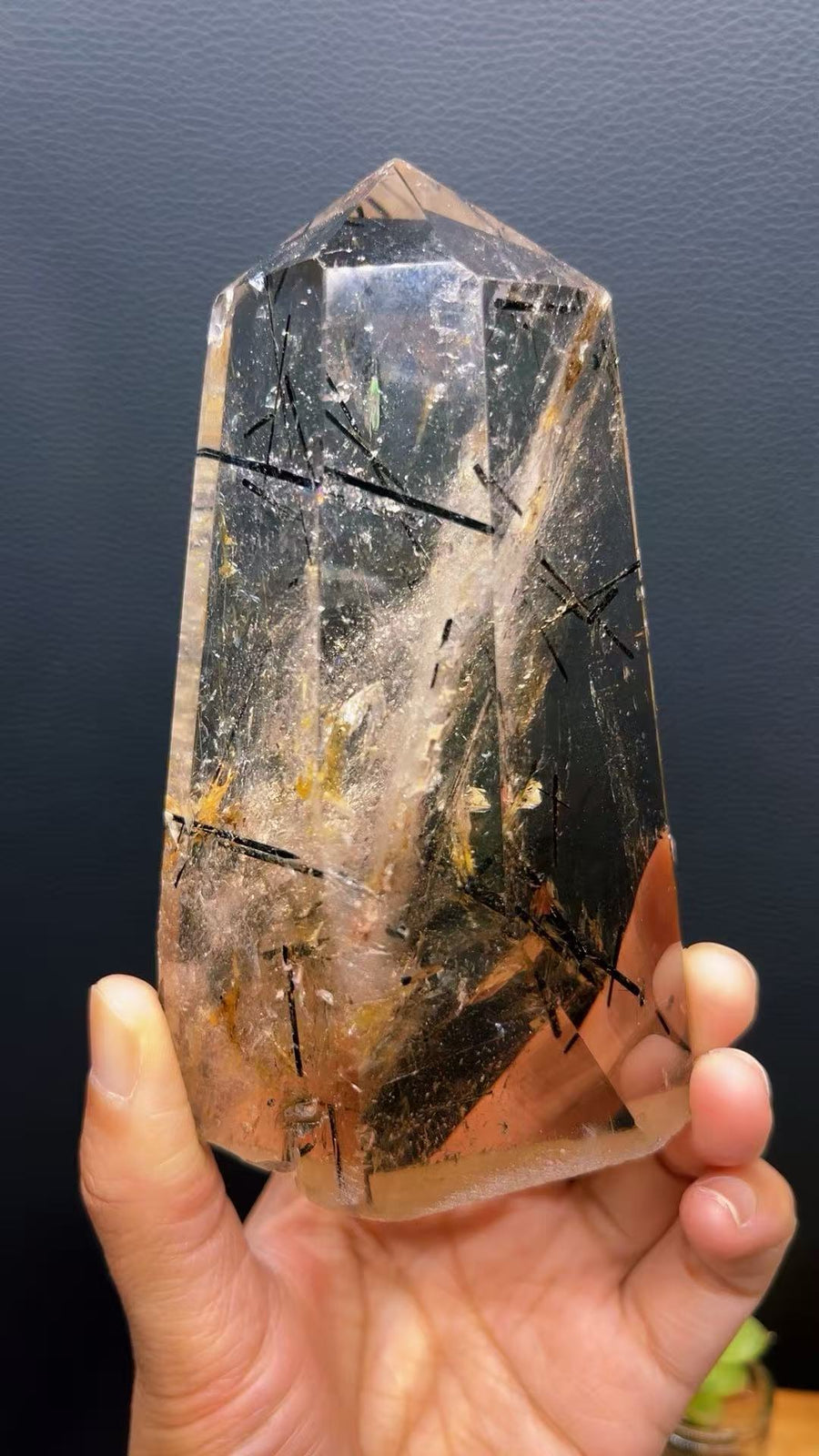 5A 470G   Natural  Black Tourmaline smoky Quartz Tower Ornament