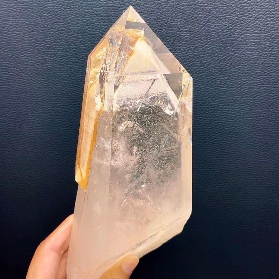 5A1680G  Hidden Mountain Yellow Flower Agate Crystal Column Ornament