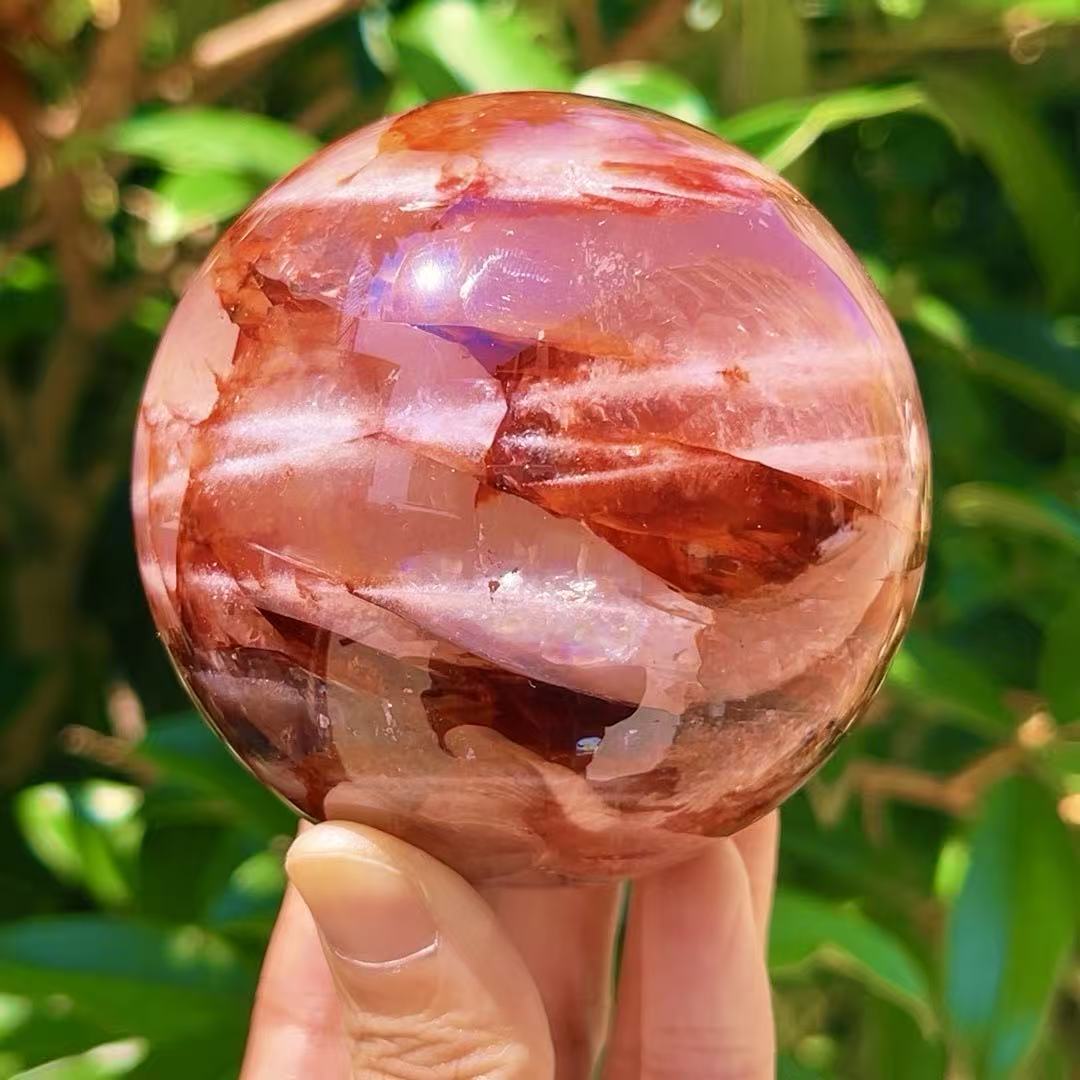 Sparkling Red & Yellow Flower Quartz Sphere