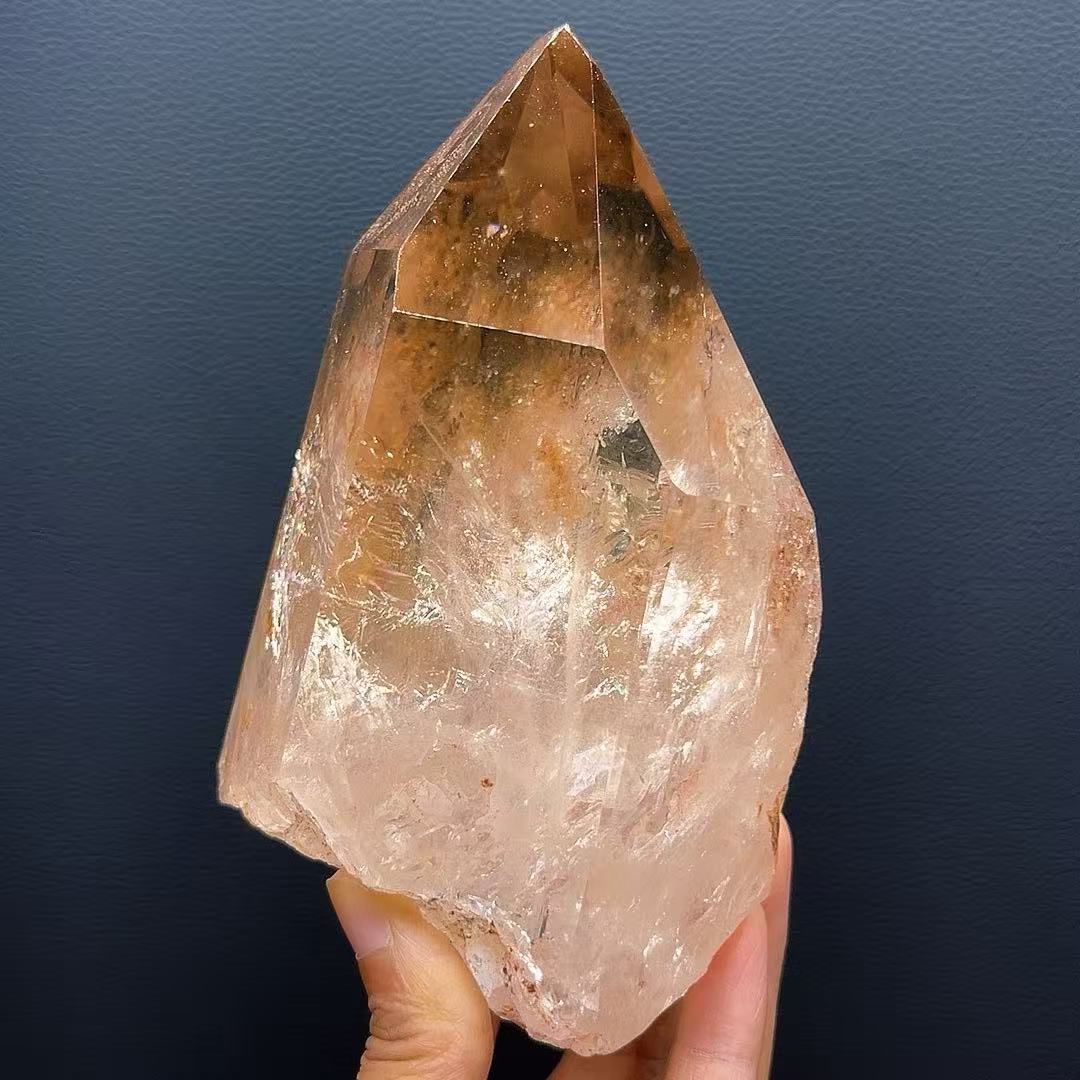5A 580G  Super Clear Flashy Smoky Quartz Crystal Point Decor