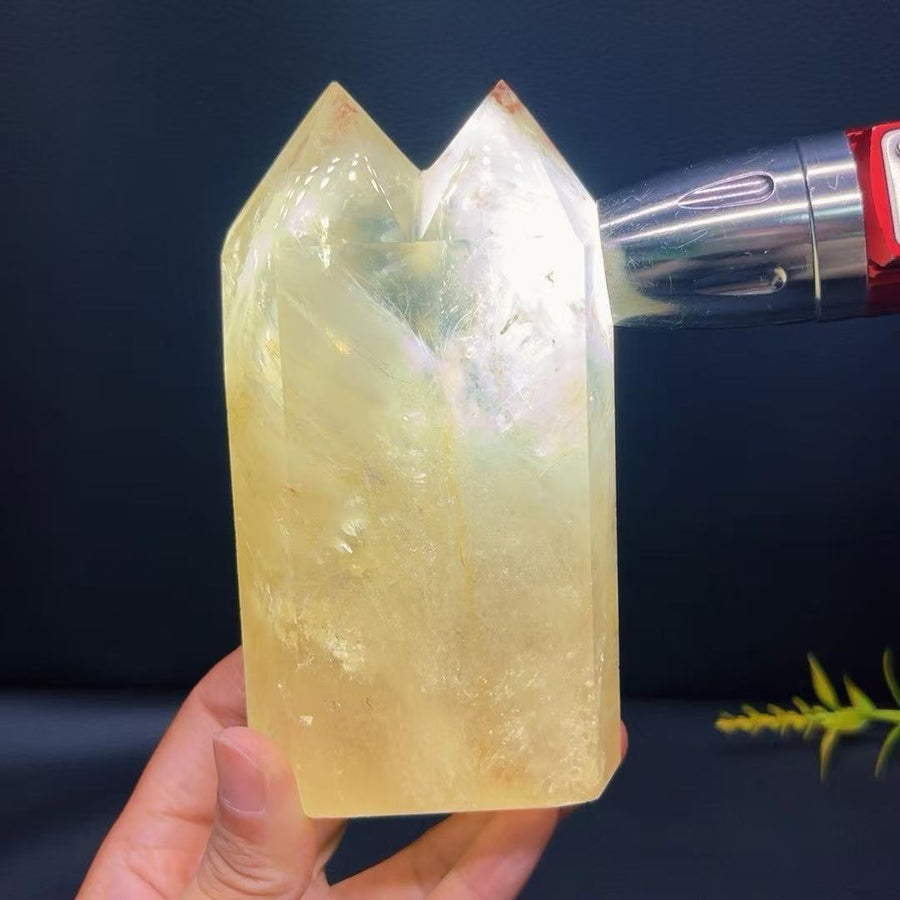 5A 520G  White Rutilated Quartz Double Point Pillar