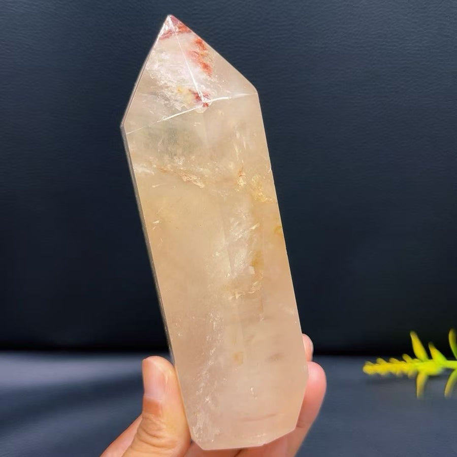5A 520G  White Rutilated Quartz Double Point Pillar