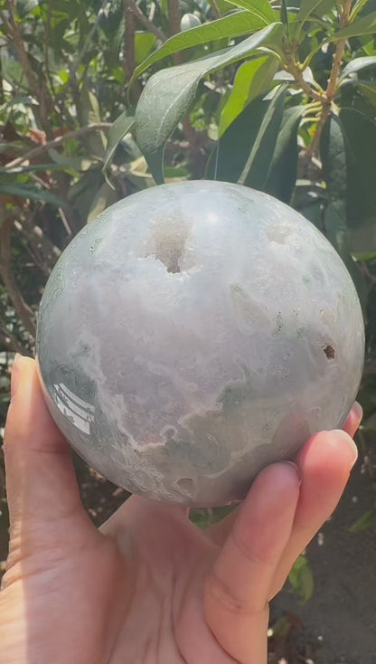 A00174 rare natural VERY beautiful druzy elegant blue and green moss agate xl sphere