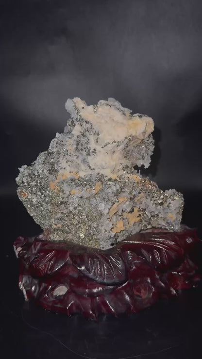 A00033 sparkly cube pyrite mixed quartz  mineral specimen