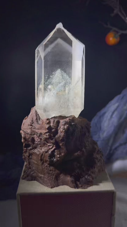 A00247 Rare natural highest quality white double phantom mountain garden quartz with beautiful rainbow