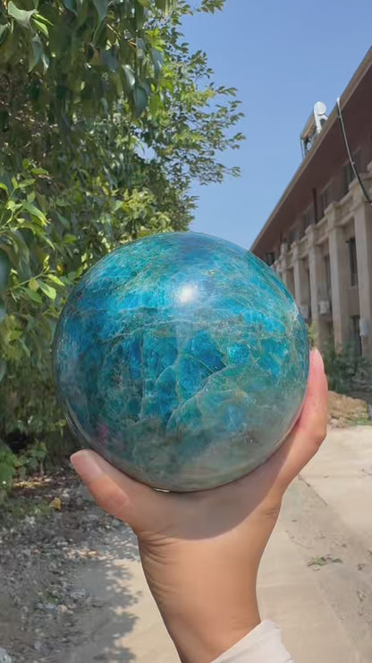 A00177 rare natural shiny star moon flash blue apatite high quality xxxl sphere