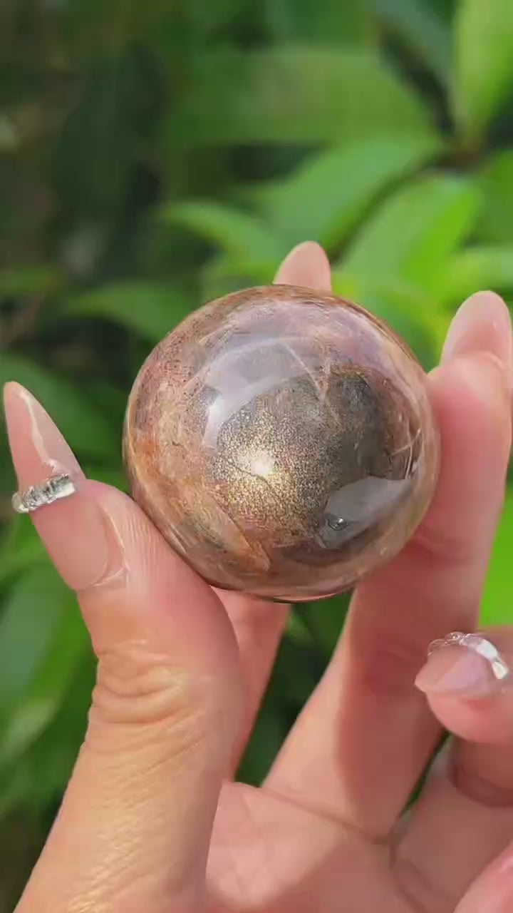 5A  60G  Black rhombus strong rainbow gothic moonstone sphere!