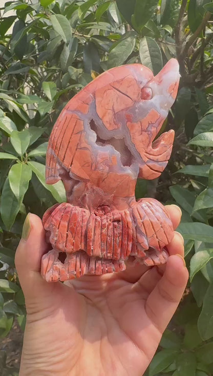 A00108 pretty pink flower agate druzy handcraft dolphin carving