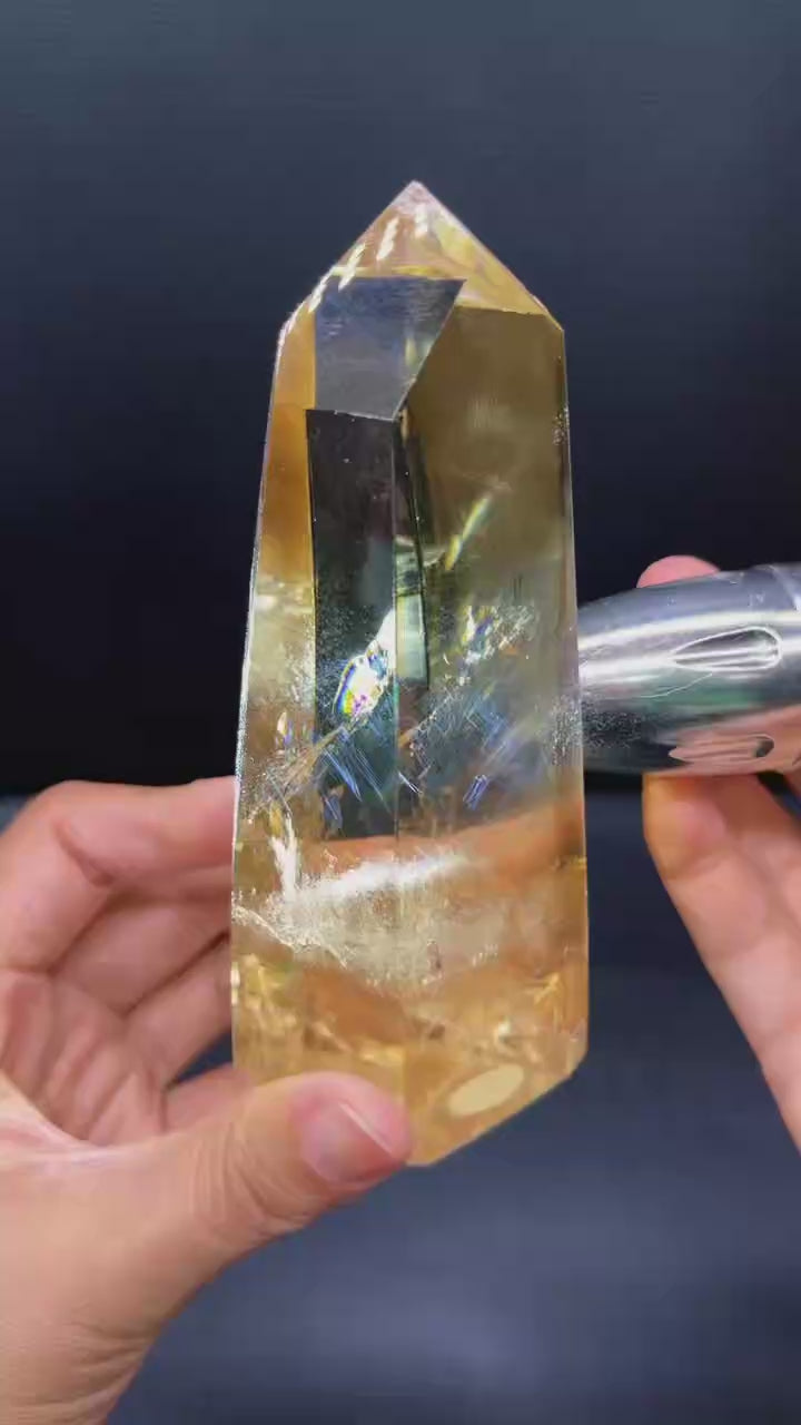 5A 360G AAA+ Natural PHANTOM mountain citrine tower Quartz Blue needle inside Energy Attract Wealth