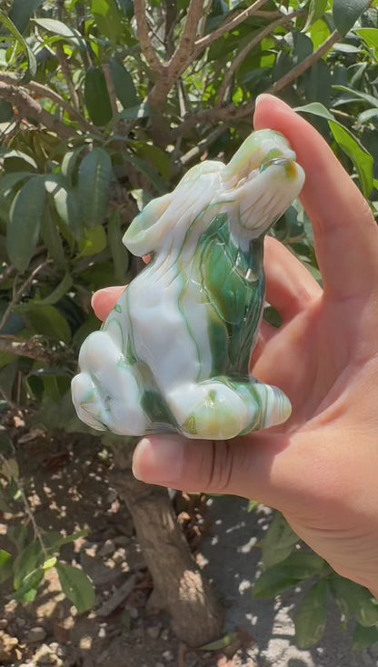 A00171 VERY beautiful druzy green onyx  agate wolf animal carving  with good painting