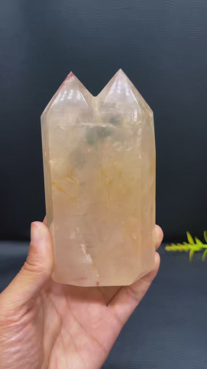 5A 520G  White Rutilated Quartz Double Point Pillar