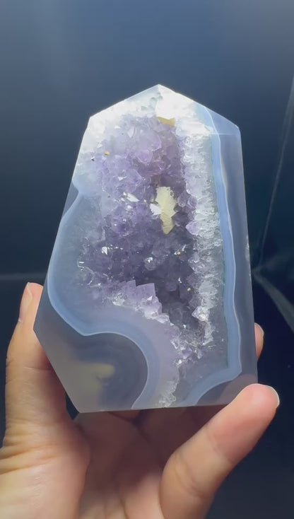 A00015 Natural Amethyst durzy agate tower  mixed calcite point