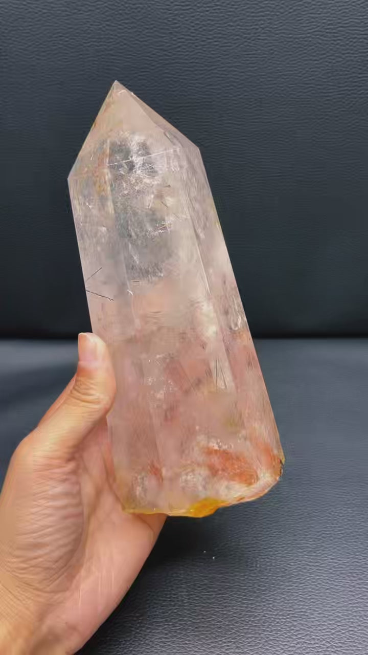 5A 1230G   Rainbow Rutilated Quartz Clear Quartz Pillar