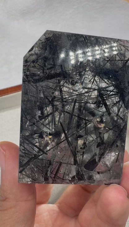 A00238 Rare natural highest quality black tourmaline and black rutilated freeform
