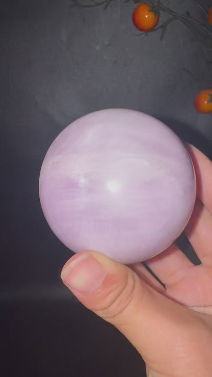 A00183  Rare natural highest purple kunzite sphere with amazing cateye flash