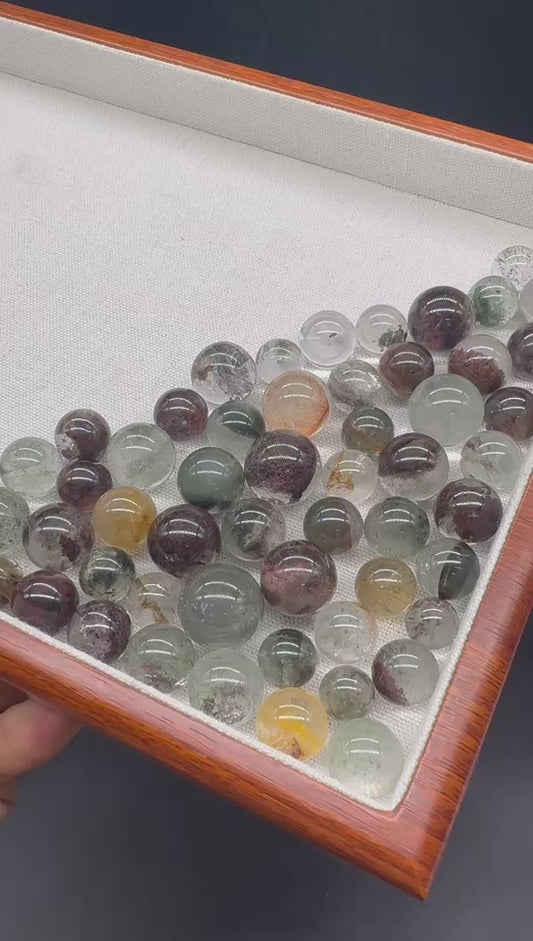 A00036 super higher quality handpick garden quartz/golden rutail/black rutalied sphere bead
