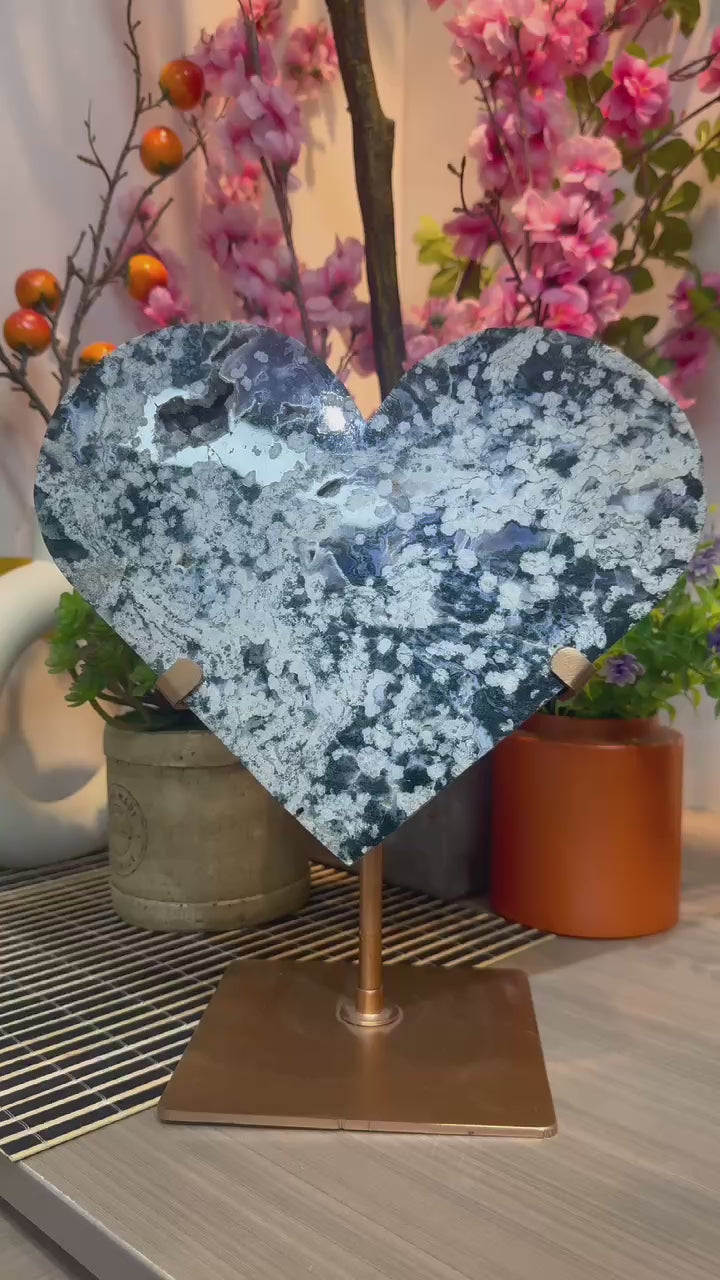 A00034 rare flower purple green moss agate biggest heart