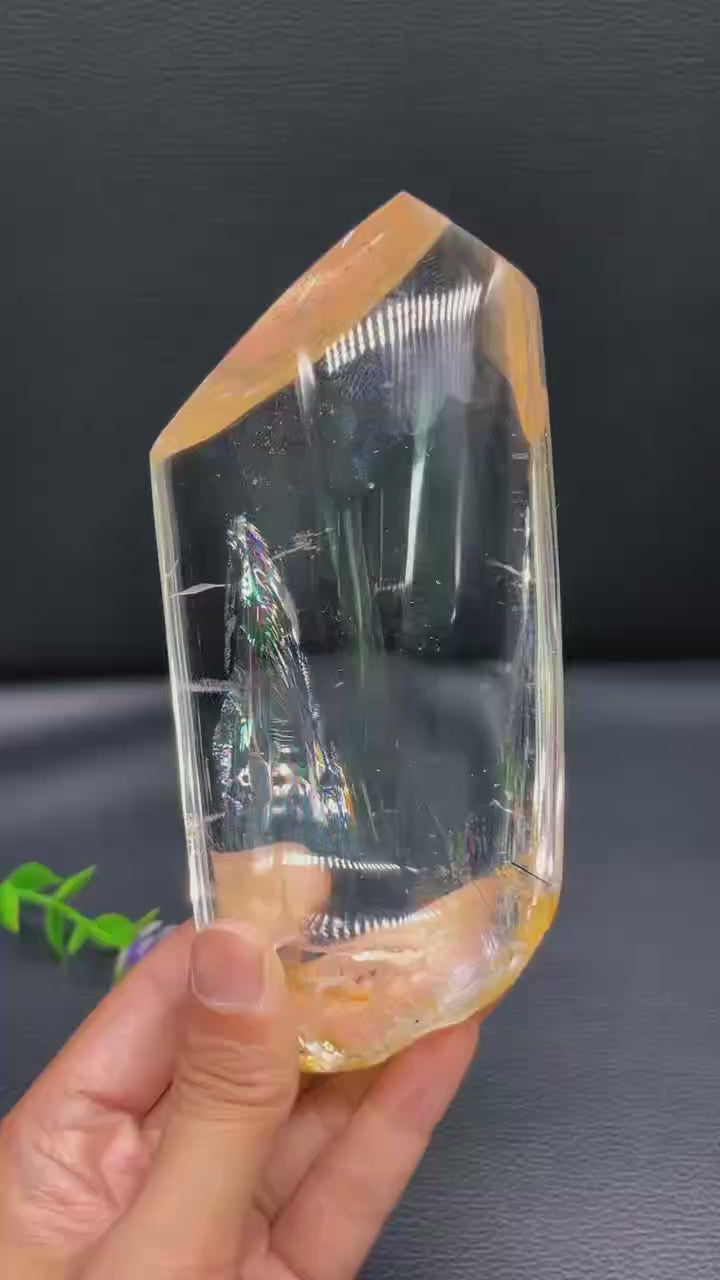 5A 800G   Lrregular Black Rutilated Quartz Ornanment With Rainbow