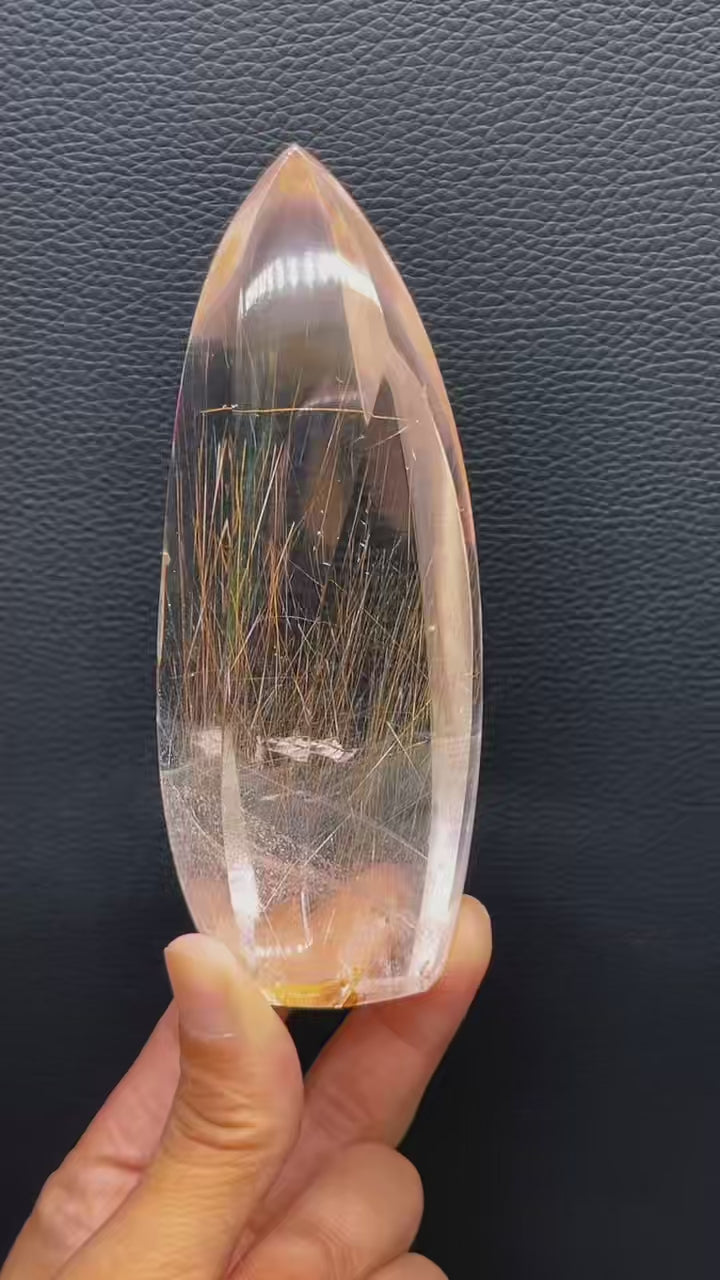 5A320G   Super Clear Rutilated Quartz Column Ornament