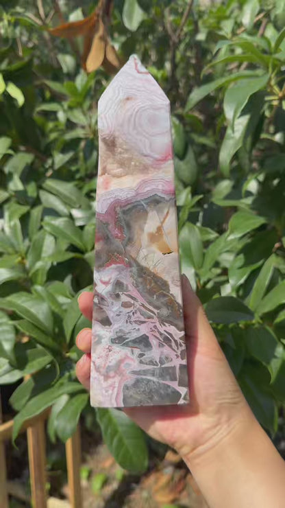 A00142 rare gorgeous druzy mexico agate tower XL
