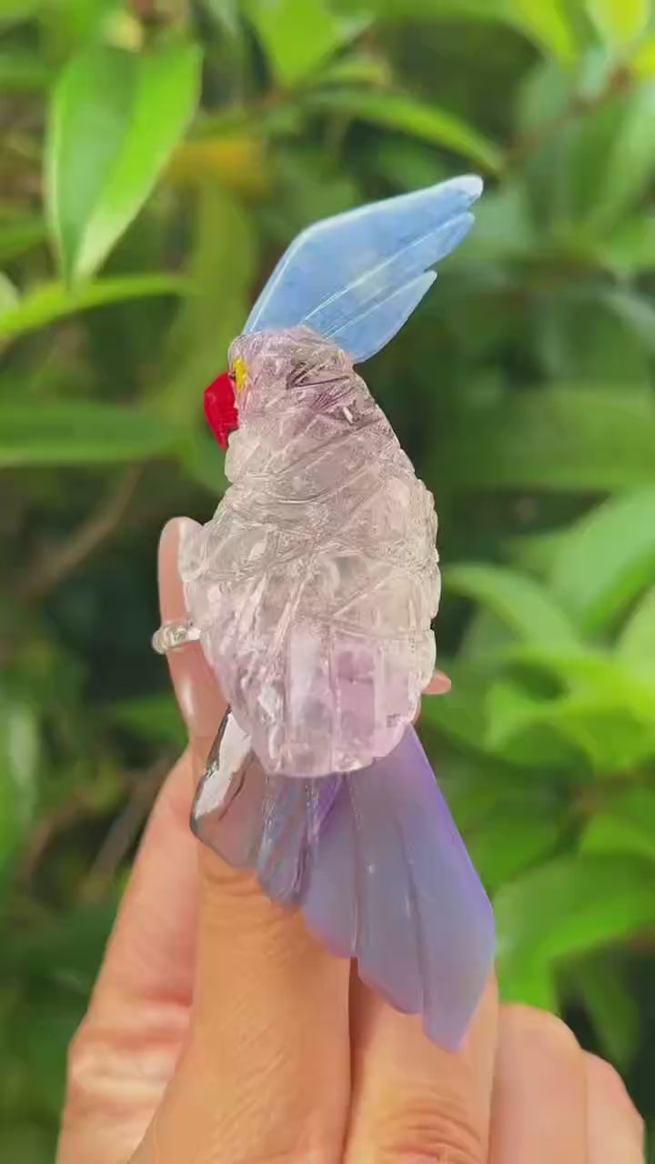 5A  30G   Amethyst  with agate handcraft healing cute bird carving from brazil